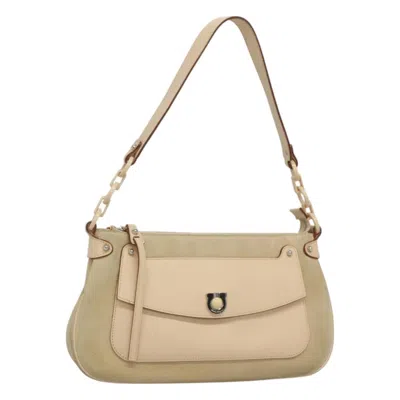 Pre-owned Ferragamo Gancini Shoulder Bag Suede Suede Shoulder Bag Bag () In Sand
