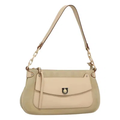 Pre-owned Ferragamo Gancini Shoulder Bag Suede Suede Shoulder Bag Bag () In Sand