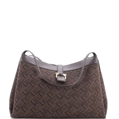 Ferragamo Gancini Shoulder Tote Bag Gancini Jacquard Medium In Brown