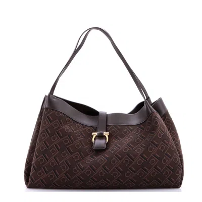 Ferragamo Gancini Shoulder Tote Bag Gancini Jacquard Medium In Brown