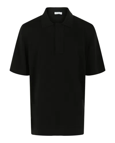 Ferragamo Gancini Silk-blend Polo Shirt In Black