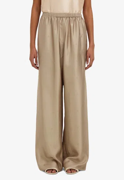 Ferragamo Gancini Silk Jacquard Pajama Pants In Nude