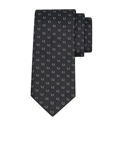 Ferragamo Gancini Silk Jacquard Tie In Black