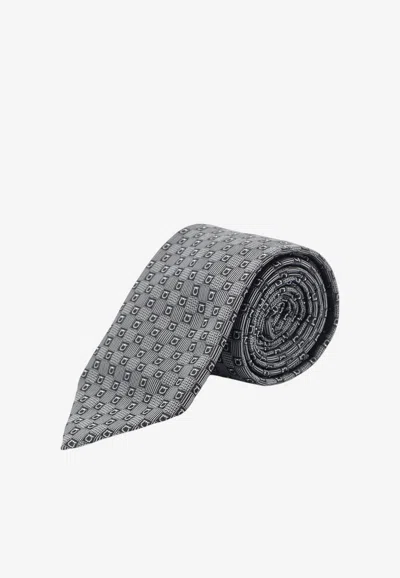 Ferragamo Gancini Silk Jacquard Tie In Gray