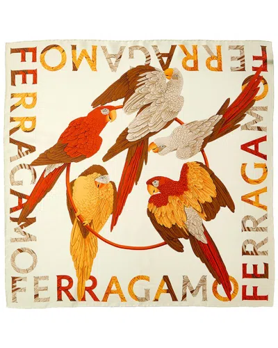 Ferragamo Parrot-print Silk Scarf In White