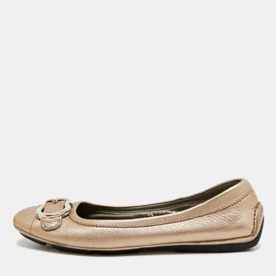Pre-owned Ferragamo Gancini Size 35.5 Rose Gold Leather Ballet Flats
