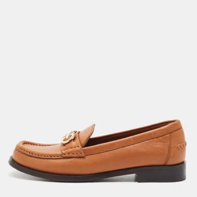 Pre-owned Ferragamo Gancini Size 37 Brown Leather Loafers