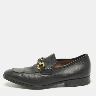 Pre-owned Ferragamo Gancini Size 37.5 Black Leather Loafers