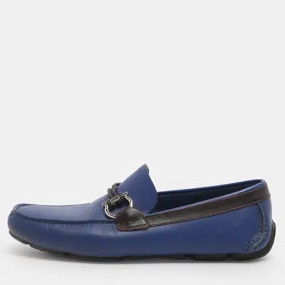Pre-owned Ferragamo Gancini Size 41 Blue Leather Loafers
