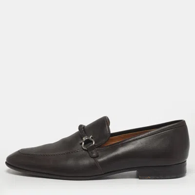 Pre-owned Ferragamo Gancini Size 42.5 Brown Leather Loafers