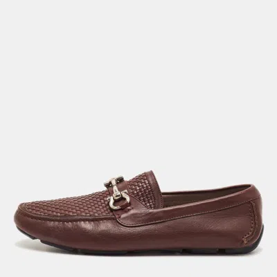 Pre-owned Ferragamo Gancini Size 43.5 Burgundy Leather Loafers