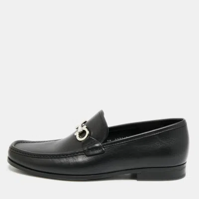 Pre-owned Ferragamo Gancini Size 44.5 Black Leather Loafers