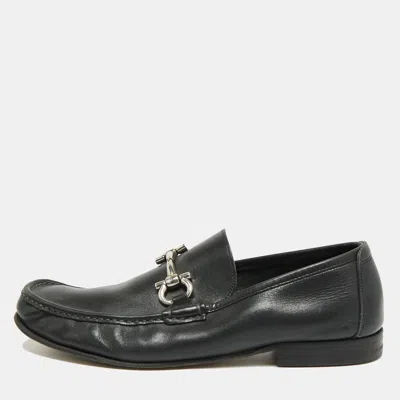 Pre-owned Ferragamo Gancini Size 44.5 Black Leather Loafers