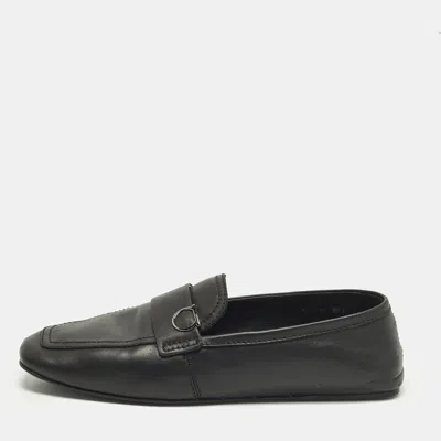 Pre-owned Ferragamo Gancini Size 44.5 Black Leather Smoking Slippers