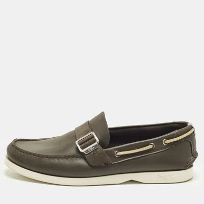 Pre-owned Ferragamo Gancini Size 44.5 Brown Leather Loafers