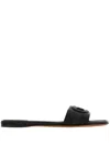Ferragamo Liss Black Sandals With Embossed Logo On The Band And Square Toe In Leather Woman In Black
