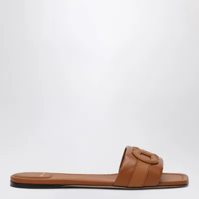 Ferragamo Gancini Slide In Cognac Leather Women In Brown