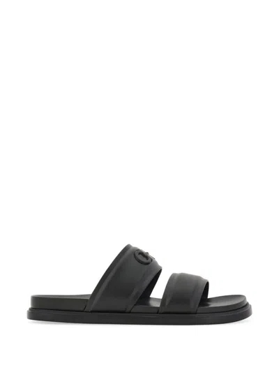 Ferragamo Gancini Slide Sandals In Black