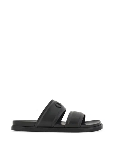 Ferragamo Gancini Slide Sandals In Black