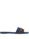 Ferragamo Leah Gancini Bit Denim Slide Sandals In Blue