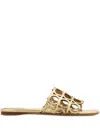 Ferragamo Erne Gancini Leather Slides In Gold