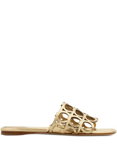 Ferragamo Gancini Slides In Gold