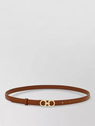 Ferragamo Gancini Slim Hammered Leather Belt In Brown