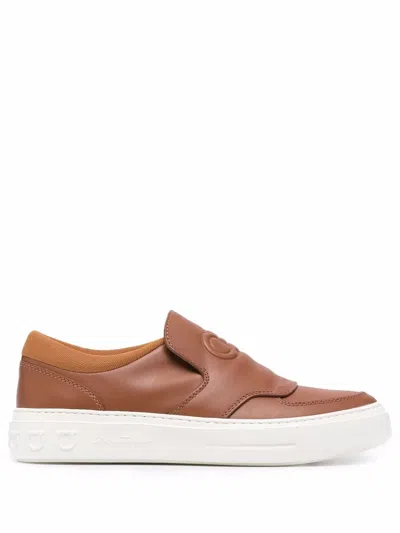 Ferragamo Gancini Slip-on Sneakers In Brown