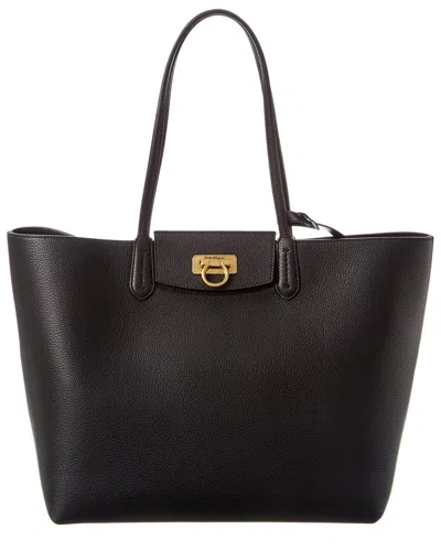 Ferragamo Gancini Small Leather Tote In Black