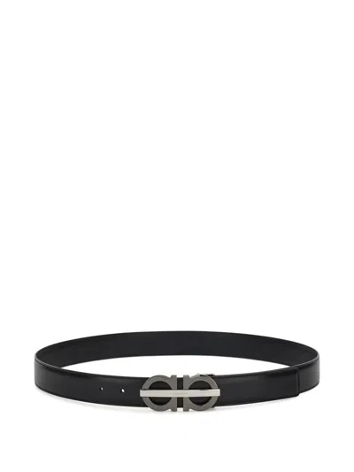 Ferragamo Gancini Smooth Leather Reversible Belt In Black