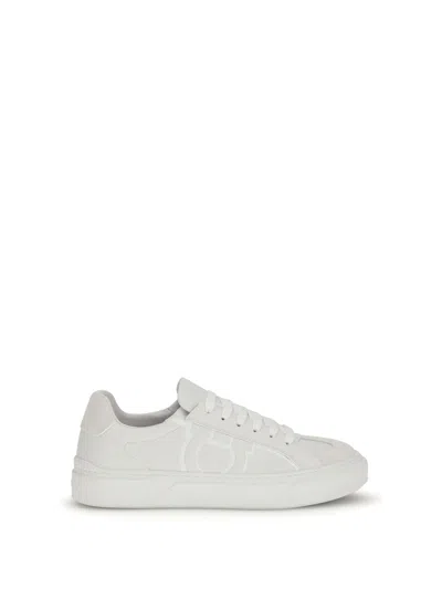 Ferragamo White Calf Leather Bos Taurus Sneakers In Gray