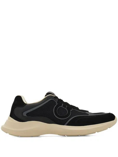 Ferragamo Low Top Sneaker With Gancini Ornament In Black