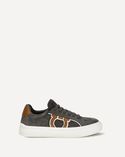 Ferragamo Gray Suede Leather Low Top Sneakers