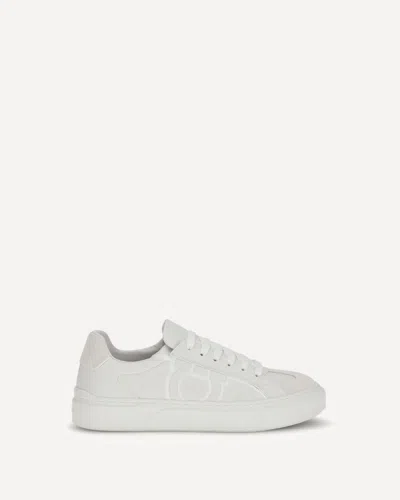 Ferragamo White Calf Leather Bos Taurus Sneakers In Gray