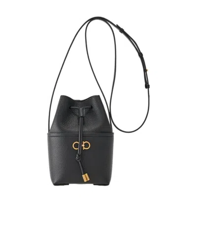 Ferragamo Gancini Soft Bucket Bag In Black