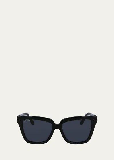 Ferragamo Gancini Square Acetate Sunglasses In 001 Black