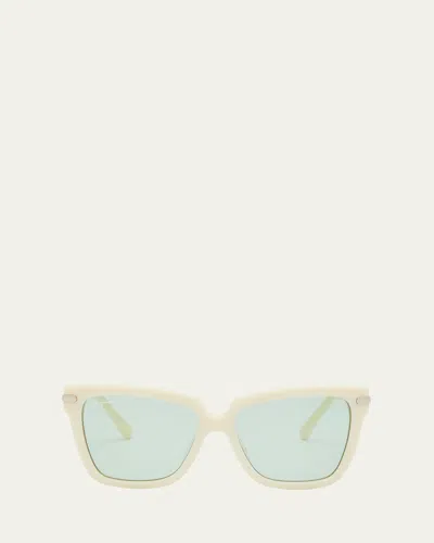 Ferragamo Gancini Square Acetate Sunglasses In 103 Ivory