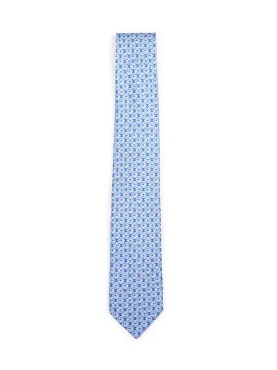 Ferragamo Gancini Square Print Silk Tie In Blue