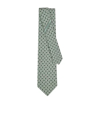 Ferragamo Gancini Square Print Silk Tie In Green