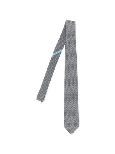 Ferragamo Grey Chicca Geometric Print Tie In Multi