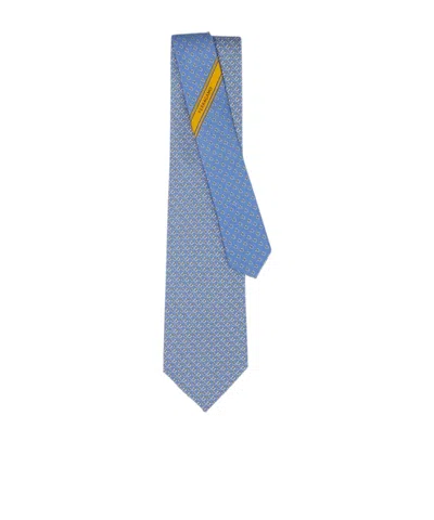 Ferragamo Gancini Square Print Silk Tie In Blue