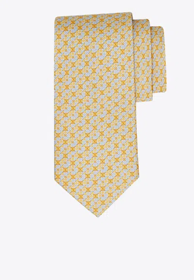 Ferragamo Gancini Square Silk Tie In Brown