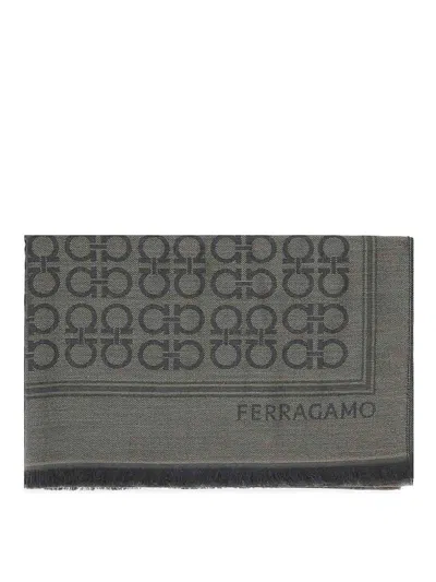 Ferragamo Gancini Square Stole In Gray