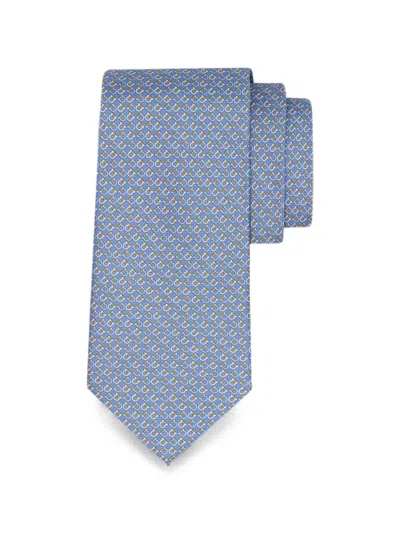 Ferragamo Gancini Square-print Silk Tie In Blue