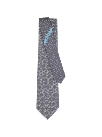 Ferragamo Gancini Square-print Silk Tie In Gray