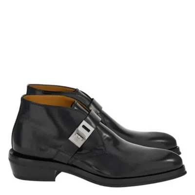 Ferragamo Gancini Strap Leather Ankle Boots In Black