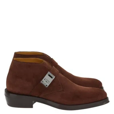Ferragamo Gancini Strap Suede Ankle Boots In Brown