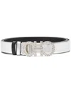Ferragamo Salvatore  Gancini Strass Leather Belt In Gray