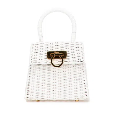 Pre-owned Ferragamo Gancini Straw Handbag () In White