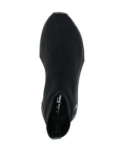 Ferragamo Gancini Stretch-knit Sneakers In Black
